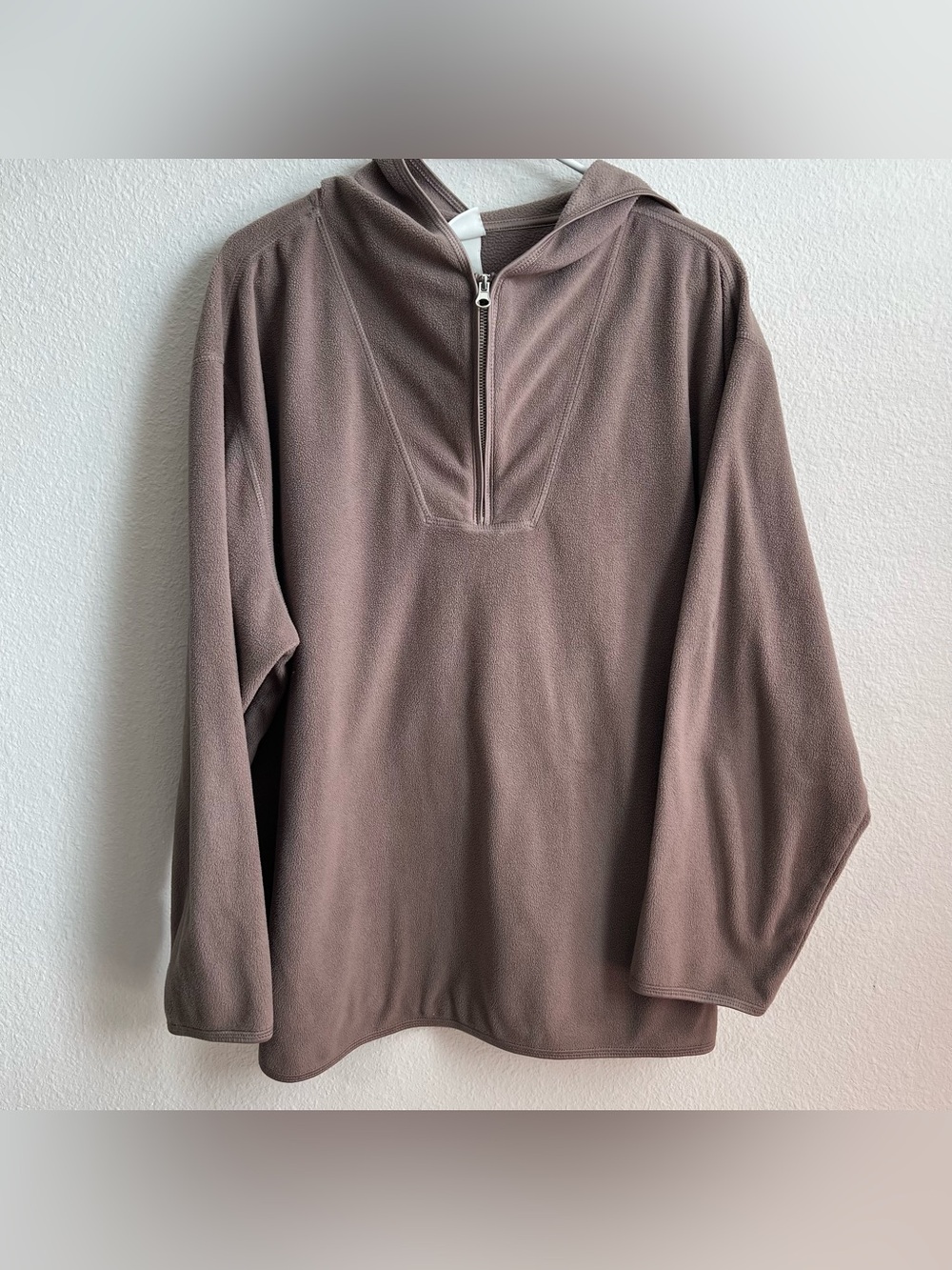 H&M Men's Brown Taupe XXL Half Zip Hooded Fleece Jacket Pullover